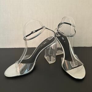 Zara Silver Clear Vinyl Block Heel Strap Open Toe Sandals - EUR 41/US Size 10